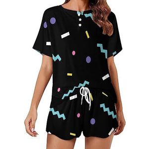 Retro jaren 80 geometrisch patroon mode 2 stuks dames pyjama sets korte mouw nachtkleding zachte loungewear stijl-13