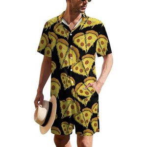 Pizza Heart Hawaïaans pak voor heren, set van 2 stuks, strandoutfit, shirt en korte broek, bijpassende set