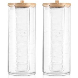 AIMIXUN 2 stuks katoenen ronde houder, katoenen padhouder met bamboe deksels, make-up opslag