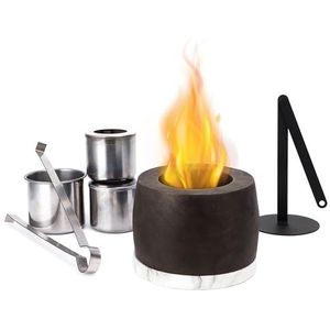TRIROCKS Ronde Zwarte Beton Tafel Vuurput Bowl Strakke Draagbare Wrijvingsalcohol Haard voor Buiten Binnen Tuin Balkon Eettafel (Modern)