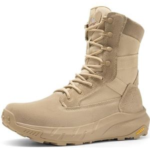 NORTIV 8 Mannen Ademend Tactische Militaire Werklaarzen Side Rits Lederen Lichtgewicht Wandelen Motorfiets Combat Laarzen 8 Inch Peakforce, Zand, 43 EU