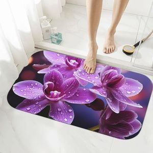 NONHAI Stenen badmatten paarse bloem diatomeeënaarde badmat super absorberende badkamer vloermat sneldrogend diatomeeënaarde douchemat voor douche bad badkamer accessoire 50 x 80 cm