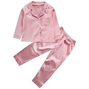 Cartoon pyjamaset for heren en dames, katoenen pyjama met korte mouwen, zomerpyjama, pyjama pyjamabroek (Color : Pink Long Sleeve, Size : 1T)