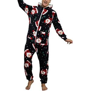 DROLA Heren Kerst Fleece Onesie Pyjama Volledige Zip Zijzakken Hooded Nachtkleding Pluche Homewear Romper Eland Pirnt Pjs, Blauwe Kerstman, XL