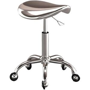 JAVPTAV Zadelstoel, rolkrukken met wielen, in hoogte verstelbare spiegel, lederen oppervlak, draaibare kruk, stevige structuur, zadelkruk voor kapsalons, schoonheidssalons (zilver)