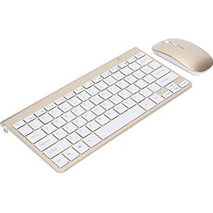 Rechargeabe Draadloze Toetsenbordmuis, 2.4G USB Ultraslank Draagbaar Ergonomisch Toetsenbord en Muis met Antislipvoetkussen, voor Notebook, Desktop(goud)