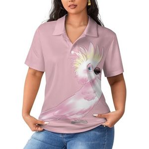 Roze kaketoe papegaai dames poloshirts met korte mouwen casual T-shirts met kraag golfshirts sport blouses tops L