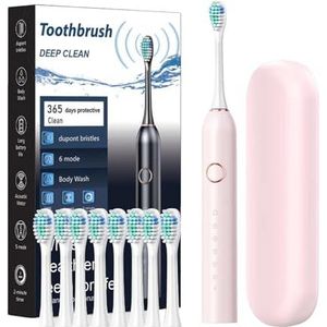 Elektrische tandenborstel - 800 mAh elektrische tandenborstel voor op reis, 40000 VPM, diepreinigend, 6 modi, tandenborstel, reiskoffer inbegrepen, snel opladen, 3 uur gaat 180 dagen mee Smart Timer