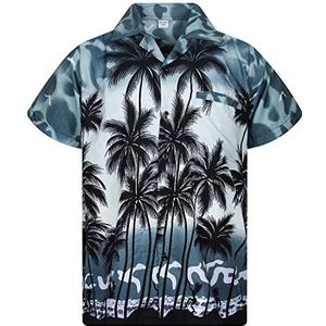 V.H.O. Funky Hawaïaans shirt casual heren voorzak button down zeer luid korte mouw unisex strand meerdere kleuren, Beach grijs, 4XL