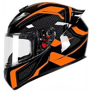 Full Face Motorhelm met Dubbele Achtervleugels DOT Gecertificeerd - Lichtgewicht en Duurzame Volwassen Motorfiets Straat Fietshelm (Gele lijnen, M)(Orange arrow,XX-Large)