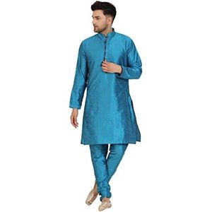 SKAVIJ Indian Kurta pyjama heren design etnische feestjurk Turkoois S