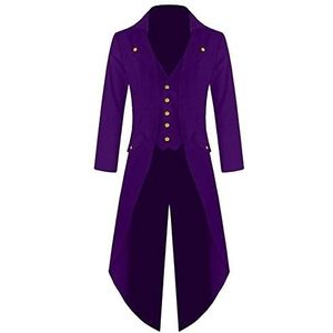 AnyuA Dames Steampunk Vintage Tailcoat, Lange Jas Gothic Smoking Halloween Kostuum Cosplay, Paars, L