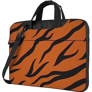 ZaKhs Oranje tijger luipaard Print Laptop Tas Met Schouderriem Computer Tas Slanke Handtas Voor Vrouwen Mannen, Zwart, 13 inch