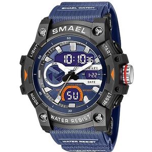 Heren sporthorloge Multi Dial Analoge Quartz Horloges, 5 ATM Waterdichte Multifunctionele Polshorloge, Militaire Led Backlight Analoge Horloges, Blauw