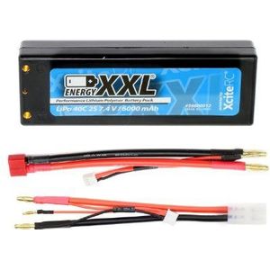 XciteRC 56600012 - Energy XXL Performance Lipo batterij Pack 40C 2S - Hardcase, 4 mm gouden plugs, T en JST adapterkabel, 7.4 V, 6000 mAh