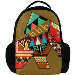 Rugzak voor vrouwen en man Bohemian Kleur Geometrische Vorm Olifant School reizen werk Rugzak, Meerkleurig, 27.5x13x40cm, Rugzak Rugzakken