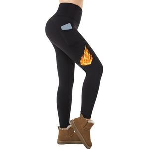 ineepor Thermische legging voor dames, fleece gevoerde legging met zakken, hoge taille, waterbestendige winterlegging