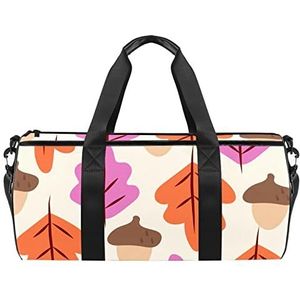 Kleurrijke handgetekende bloemenpatroon reizen duffle tas sport bagage met rugzak draagtas gymtas voor mannen en vrouwen, Kleurrijk esdoornblad & eikel patroon, 45 x 23 x 23 cm / 17.7 x 9 x 9 inch