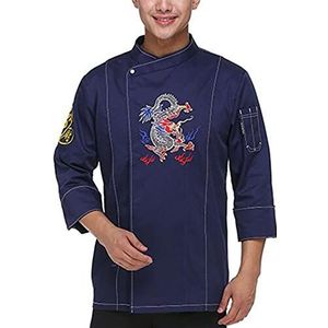 YWUANNMGAZ Unisex-volwassen chef-kokjas met lange mouwen werkjas ademend keukenuniformen geborduurd gepersonaliseerd uniform (kleur: blauw, maat: A (M))