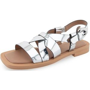 Aerosoles St.Clair platte sandaal voor dames, zilver spiegel metallic pu, maat 44, Zilveren Spiegel Metallic Pu, 42 EU
