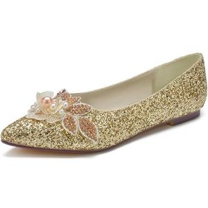 GHSIRUEU Goud Flats Schoenen Vrouwen Glitter Rhinestone Wedding Flats Puntige Teen Slip op Comfortabele Jurk Flats Schoenen voor Dame,Goud,42 EU