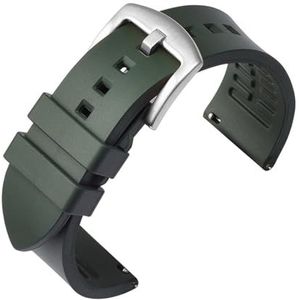 LUGEMA Quick Release Horloge Band 18mm 19mm 20mm 21mm 22mm 24mm Siliconen Rubber Band Horlogeband Bruin Oranje Zwart Waterdicht (Color : Green-Silver, Size : 21mm)