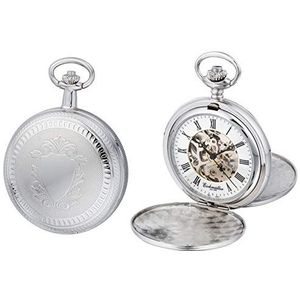 Eichmüller Mechanisch roestvrij stalen skelet zakhorloge zilver met ketting en etui, handopwinding met ca. 40 uur gangreserve