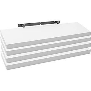 WOLTU 4x wandplank, zwevende plank, boekenplank, planken voor decoratie, wandplanken van MDF-hout, set van 4 hangplanken, wit, 90 x 23 x 3,8 cm RG9370ws-4