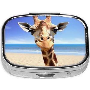 Strand Giraffe Print Pillendoos 2 Compartimenten Kleine Pillendoos met Spiegel Pillen Organizer Draagbare Geneeskunde Pillendoos voor Reizen Pocket Purse