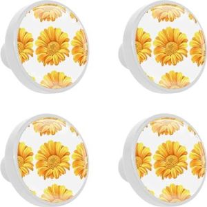 LVTISEE 4 stuks gele zonnebloem bloemen patroon kast knoppen dressoir lade pull decoratieve knoppen keuken meubels lade trekt voor thuis keuken badkamer of kantoor