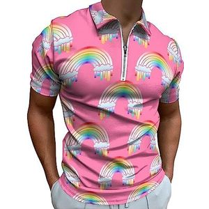 Regenboog Patroon Polo Shirt voor Mannen Casual Rits Kraag T-shirts Golf Tops Slim Fit