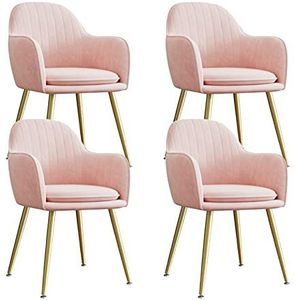 GEIRONV Fluwelen Dining Chair Set van 4, 47 × 44 × 83cm met metalen benen Keukenstoel for woonkamer slaapkamer appartement make-up stoel Eetstoelen (Color : Pink)