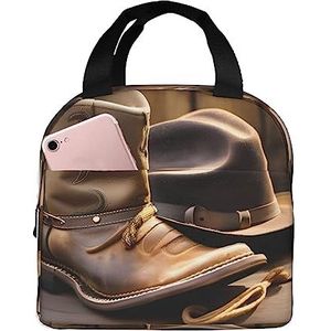 SUHNGE Cowboyhoed en laarzen print geïsoleerde lunchbox voor dames en heren, kantoorwerklamp, duurzame draagtas