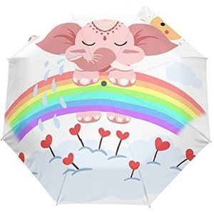 Roze Olifant Regenboog Automatische Paraplu Winddicht Opvouwbare Paraplus Auto Open Sluiten voor Meisjes Jongens Vrouwen
