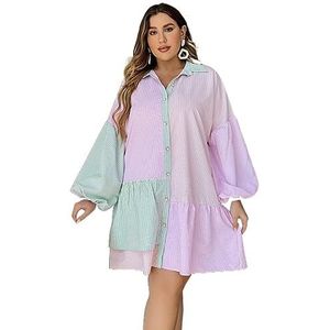 voor vrouwen jurk Plus Colorblock-jurk met verlaagde schouder en ruches aan de zoom met gestreepte print (Color : Multicolore, Size : XXL)