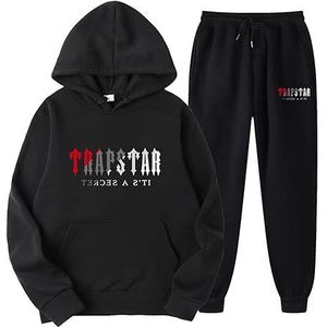 KERLI Trapstar Joggingpak voor heren, vrije tijd, 2-delige joggingset met print, hoodie met zakken, sportbroek, joggingbroek, kleur: zwart A, maat: