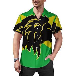 Jamaica Vlag Leeuw Reggae Heren Casual Button-Down Shirts Korte Mouw Cubaanse Kraag Tees Tops Hawaii T-shirt 2XL