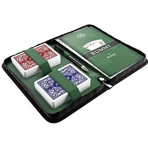 Bullets Playing Cards Rommee Set in kunstleren etui, inclusief waterdichte plastic speelkaarten, spelregels (EN) met 15 rummy-varianten, korte regels in EN, pen en blok