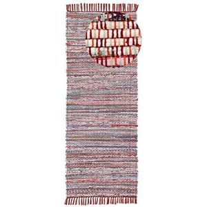 carpetfine Vloerkleed Plat Geweven Kilim Chindi Loper Rood 60x180 cm | Modern tapijt voor woonkamer en slaapkamer