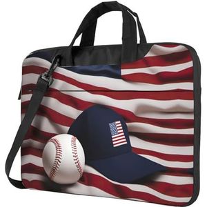 SSIMOO Gekleurde strepen verticale stijlvolle en lichtgewicht laptop messenger bag, handtas, aktetas, perfect voor zakenreizen, Amerikaanse vlag en honkbal, 14 inch