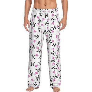 Girly Roze Parfum Fles En Poedel Mannen Lange Lounge Wear Broek Nachtkleding Pyjama Bodems Nachtkleding Met Zakken En Trekkoord, Wit, S