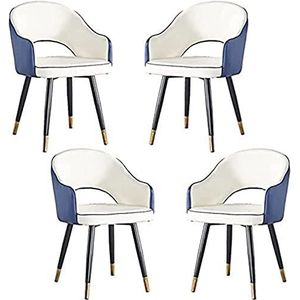 GEIRONV Keuken eetkamerstoel set van 4, moderne fauteuil leer hoge rugleuning zachte zitting woonkamer slaapkamer appartement eetkamerstoel Eetstoelen (Color : White Blue, Size : 85 * 45 * 48cm)