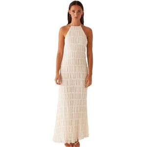 Vrouwen Halter Flowy Vakantie Lange Jurk, Sexy Strandjurk, Zomerjurken(White,XL)