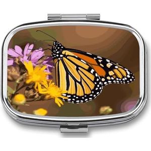 Vlinder Pillendoos Pil Organizer Pil Case 2 Compartiment Geneeskunde Pil Organizer Kleine Pil Case Pil Container Pillenhouder Leuke Pillendoos Mini Pillendoosje