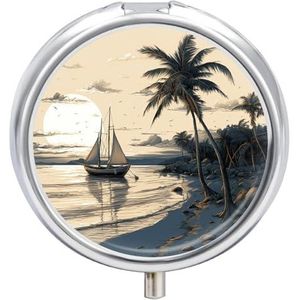 Reizen Pillendoos Pil Case Palmbomen Vissersboot Draagbare Pil Container Kleine Pillendoos Pil Organizer Pocket Geneeskunde Doos Dagelijkse Pil Dozen Mini Pil Organizer