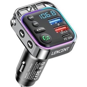 LENCENT Bluetooth 5.3 FM Transmitter, Bluetooth FM Zender Car Kit met PD 30W & QC3.0 Fast Charger, Hi-Fi Music Clear Phone Calling, Bluetooth Car Adapter Transmitter voor autoradio, Hands-Free