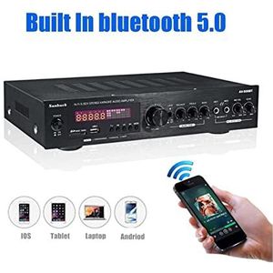 Audioversterker, 2000W Bluetooth 5.0 Audio-versterker Eq Stereo Versterking Auto naar huis 2CH USB FM SD LCD Display Home Cinema Karaoke Afstandsbediening(Nero)