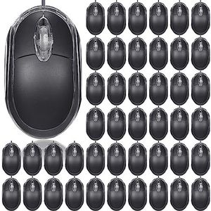 Xuhal 50 stuks zwarte bedrade USB computer muis bulk, 1000 DPI 3 knoppen snoer gaming muis voor kantoor thuis optische muis plug in muis compatibel met MacBook PC Desktop Laptop
