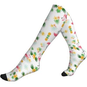 DEXNEL Flamingo's En Ananas Compressie Sokken Voor Mannen Vrouwen 20-30 Mmhg Compressie Sokken Voor Sport Ondersteuning Sokken, 1 zwart, Eén Maat
