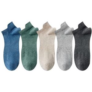 Katoenen sokken for heren, lente en zomer, bootsokken in effen kleur, ademende sportsokken (5 paar)(Color:Multi-color3)